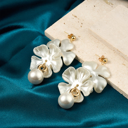 Aretes Largos De Pétalos De Flor Con Colgante De Acero Inoxidable De Estilo Lujo