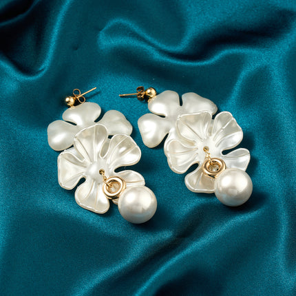 Aretes Largos De Pétalos De Flor Con Colgante De Acero Inoxidable De Estilo Lujo