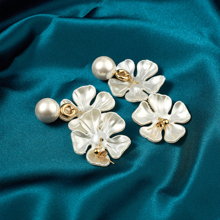 Aretes Largos De Pétalos De Flor Con Colgante De Acero Inoxidable De Estilo Lujo