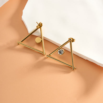 Aretes De Presión Para Mujer Con Diseño Triángulo Con Diamantes De Acero Inoxidable
