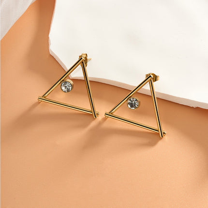 Aretes De Presión Para Mujer Con Diseño Triángulo Con Diamantes De Acero Inoxidable