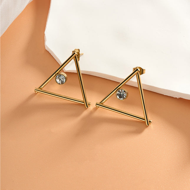 Aretes De Presión Para Mujer Con Diseño Triángulo Con Diamantes De Acero Inoxidable