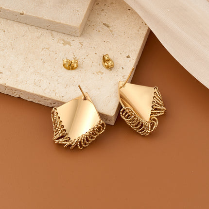 Aretes De Presión Con Aros Finos Cuadrados De Acero Inoxidable Chapado En Oro 14K