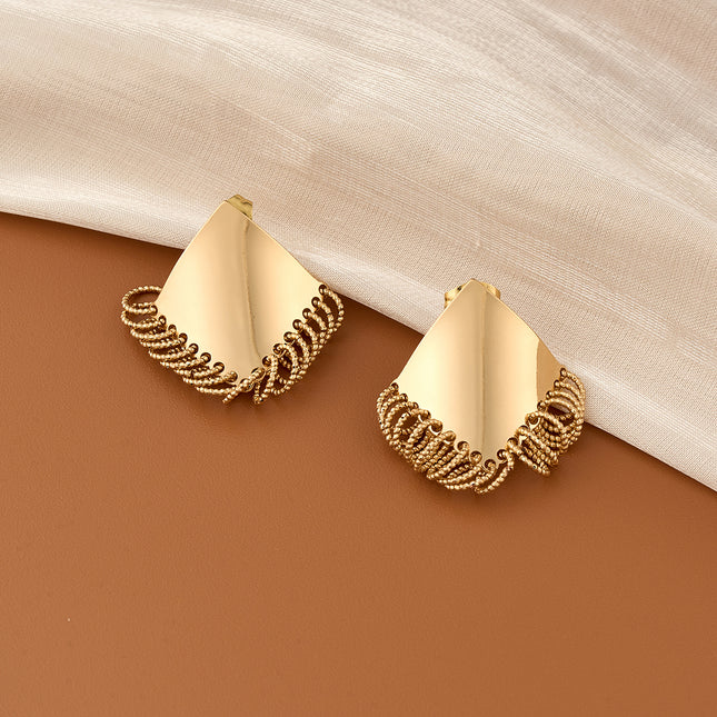 Aretes De Presión Con Aros Finos Cuadrados De Acero Inoxidable Chapado En Oro 14K