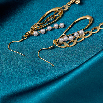 Aretes Largos Con Colgante De Gota De Agua Y Flor De Acero Inoxidable Chapado En Oro 14K