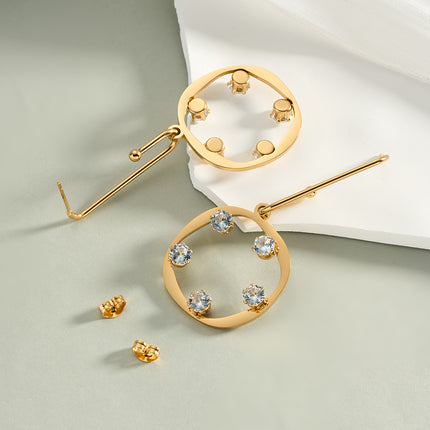 Aretes Largos De Acero Inoxidable Con Aros Y Diamantes Para Mujer