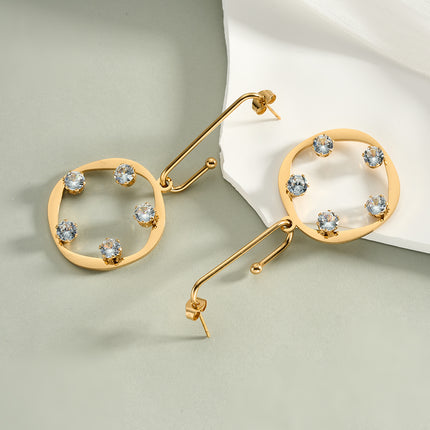 Aretes Largos De Acero Inoxidable Con Aros Y Diamantes Para Mujer