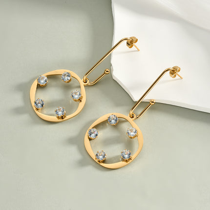 Aretes Largos De Acero Inoxidable Con Aros Y Diamantes Para Mujer