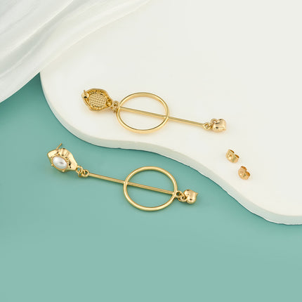 Aretes Largos Con Colgante De Corazón Y Perla De Acero Inoxidable Chapado En Oro 14K