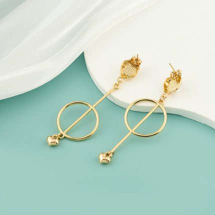 Aretes Largos Con Colgante De Corazón Y Perla De Acero Inoxidable Chapado En Oro 14K