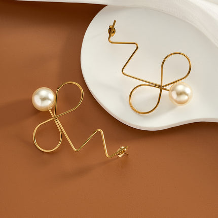 Aretes Largos De Acero Inoxidable Con Perla Y Lazo Para Mujer