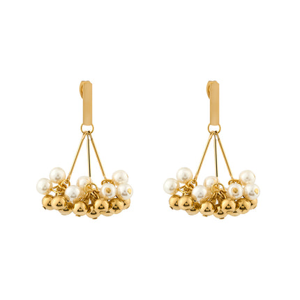 Aretes Largos De Borlas De Perlas Con Cuerda De Yute De Acero Inoxidable Chapado En Oro 14K