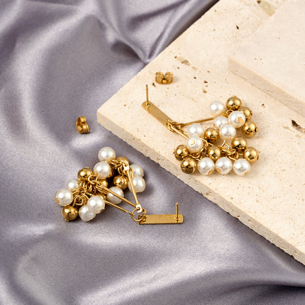 Aretes Largos De Borlas De Perlas Con Cuerda De Yute De Acero Inoxidable Chapado En Oro 14K