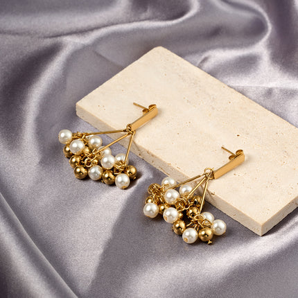 Aretes Largos De Borlas De Perlas Con Cuerda De Yute De Acero Inoxidable Chapado En Oro 14K