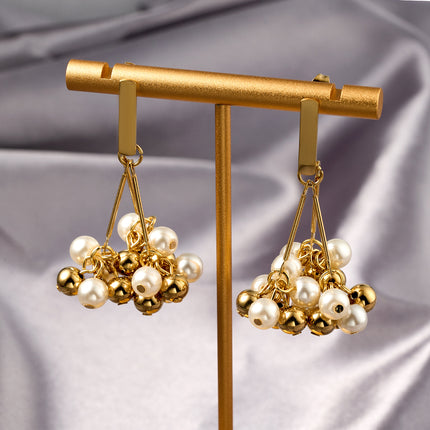 Aretes Largos De Borlas De Perlas Con Cuerda De Yute De Acero Inoxidable Chapado En Oro 14K
