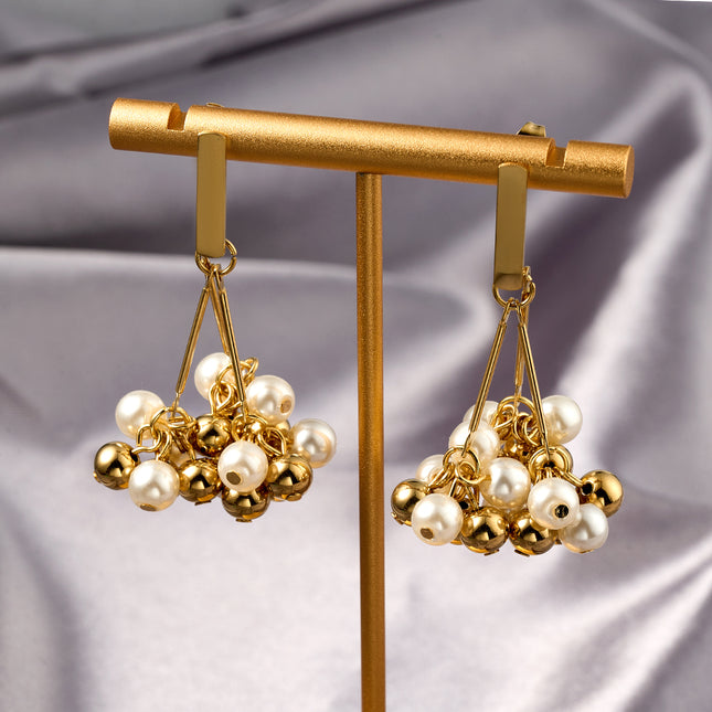 Aretes Largos De Borlas De Perlas Con Cuerda De Yute De Acero Inoxidable Chapado En Oro 14K