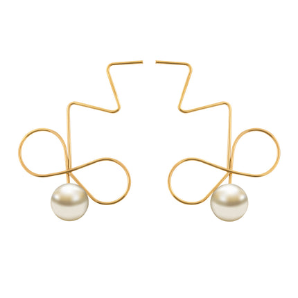 Aretes Largos De Acero Inoxidable Con Perla Y Lazo Para Mujer