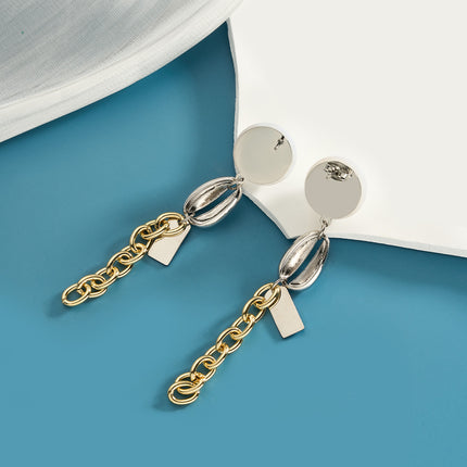 Aretes Largos Colgantes Concha Y Perla Acero Inoxidable Chapado En Oro 14K
