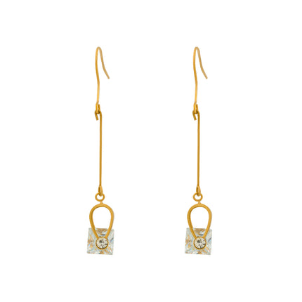 Pendientes Colgantes Con Diseño Calado Y Diamantes De Acero Inoxidable Chapado En Oro 14K