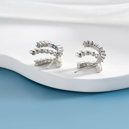 Aretes De Presión De Lujo Con Forma De Garra Y Perla Incrustada De Cobre