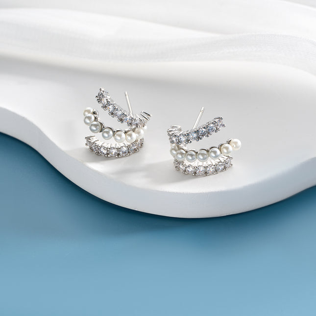 Aretes De Presión De Lujo Con Forma De Garra Y Perla Incrustada De Cobre