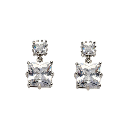 Aretes De Presión Colgante De Cuadrado Con Diamante Diseño Moderno Y Versátil De Cobre
