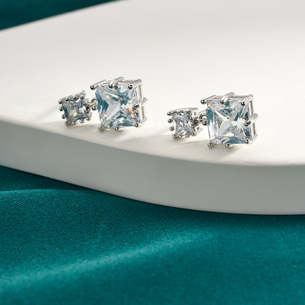 Aretes De Presión Colgante De Cuadrado Con Diamante Diseño Moderno Y Versátil De Cobre