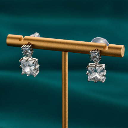 Aretes De Presión Colgante De Cuadrado Con Diamante Diseño Moderno Y Versátil De Cobre