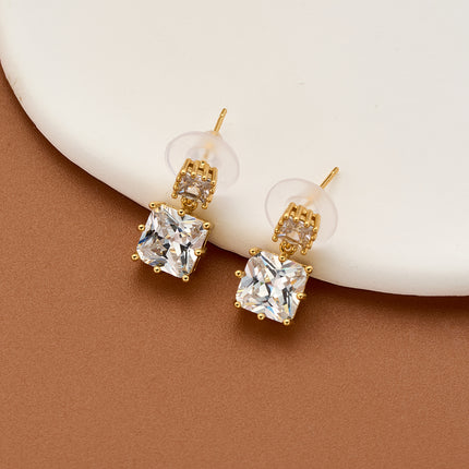 Aretes De Presión Colgante De Cuadrado Con Diamante Diseño Moderno Y Versátil De Cobre