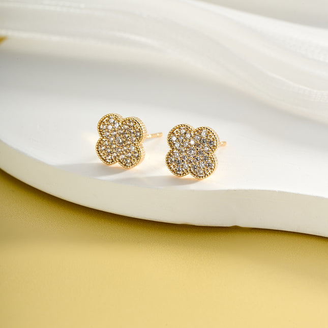 Aretes De Presión Trébol De Cuatro Hojas De Cobre En Oro Diseño Clásico Y Elegante