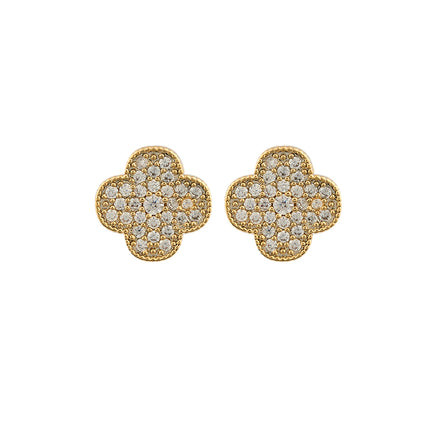 Aretes De Presión Trébol De Cuatro Hojas De Cobre En Oro Diseño Clásico Y Elegante