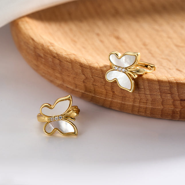 Aretes De Presión Mariposa Concha Ligera De Lujo Diseño Elegante De Cobre