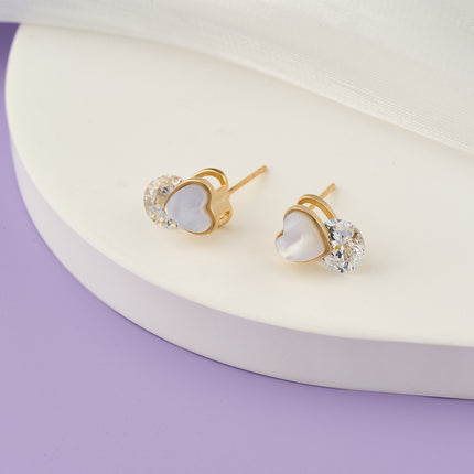 Aretes De Presión Diseño Elegante Corazón Con Cristales De Cobre