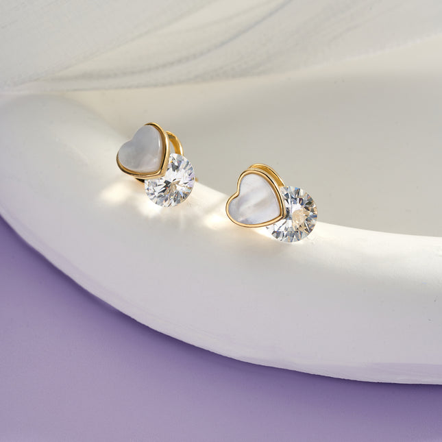 Aretes De Presión Diseño Elegante Corazón Con Cristales De Cobre