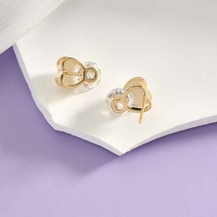 Aretes De Presión Diseño Elegante Corazón Con Cristales De Cobre
