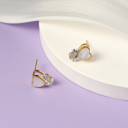 Aretes De Presión Diseño Elegante Corazón Con Cristales De Cobre