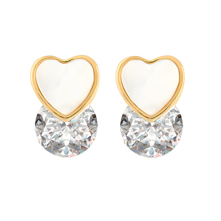 Aretes De Presión Diseño Elegante Corazón Con Cristales De Cobre