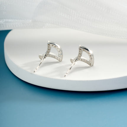 Aretes De Presión De Abanico Plateado De Cobre Diseño Elegante