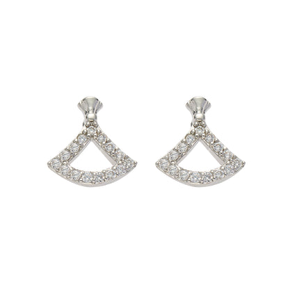 Aretes De Presión De Abanico Plateado De Cobre Diseño Elegante