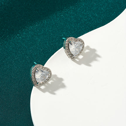 Aretes De Presión De Zirconia En Forma De Corazón De Cobre, Diseño Elegante