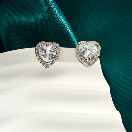 Aretes De Presión De Zirconia En Forma De Corazón De Cobre, Diseño Elegante