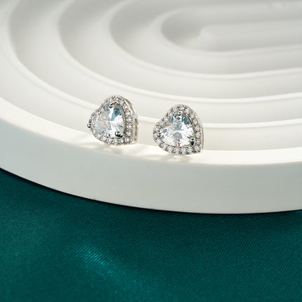 Aretes De Presión De Zirconia En Forma De Corazón De Cobre, Diseño Elegante