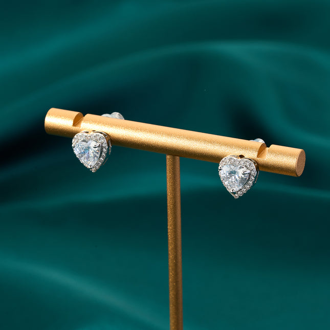 Aretes De Presión De Zirconia En Forma De Corazón De Cobre, Diseño Elegante