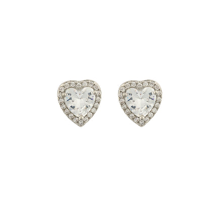 Aretes De Presión De Zirconia En Forma De Corazón De Cobre, Diseño Elegante