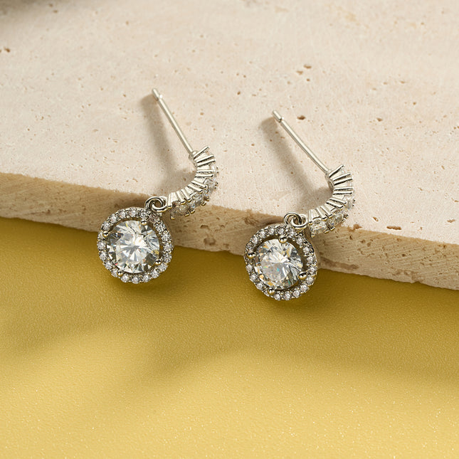 Aretes De Presión Con Colgante Circular De Zirconia De Cobre