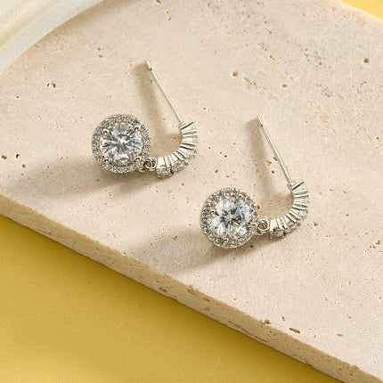 Aretes De Presión Con Colgante Circular De Zirconia De Cobre