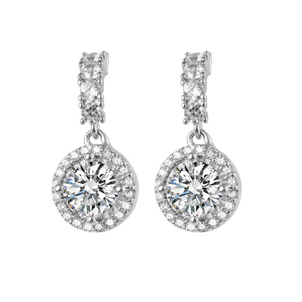 Aretes De Presión Con Colgante Circular De Zirconia De Cobre