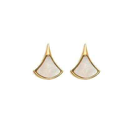Aretes De Presión Con Diseño Dorados Con Forma De Abanico De Concha De Cobre