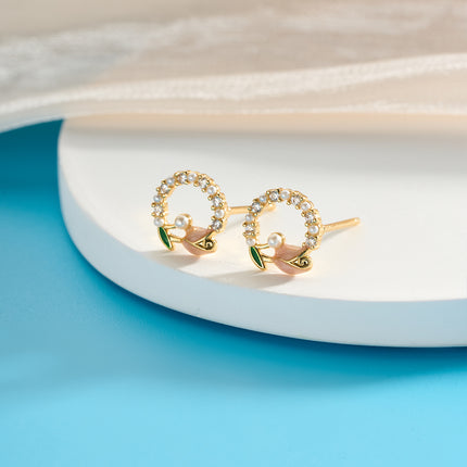 Aretes De Presión Con Diseño Perlas De Tulipán En Cobre