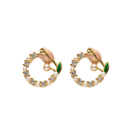 Aretes De Presión Con Diseño Perlas De Tulipán En Cobre